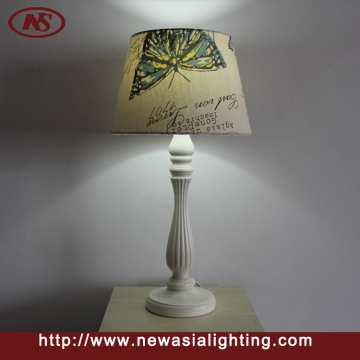kid white wood table lamp butterfly pattern fabric lamp shade