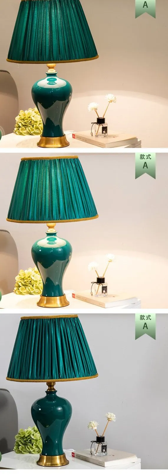 Modern Green Ceramic Table Lamp Bedroom Palace Decorative Table Lamp
