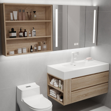Log Style Wooden Bathroom Cabinet Set with Mirror