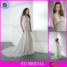 EW39 Elegant Halter Low Back Chiffon Wedding Dresses For Pregnant Brides