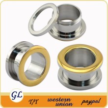 TP01979 body piercing stainless steel gold metal flesh tunnel