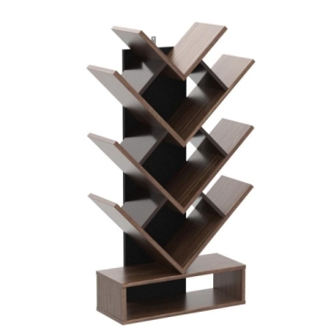 Rustic Brown Tree-Shaped Bookcase: A Unique Wooden Free-Standing Book Tree Shelf Design