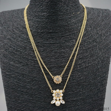 Fashion Gold Plated Layered Crystal Lariat Necklace