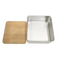 Square Cookie Tin Box with Wood lid