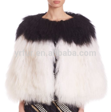 YR195 Contrast Color Mongolia Lamb Fur Two Tone Short jacket/Tibet Lamb Fur Clothes