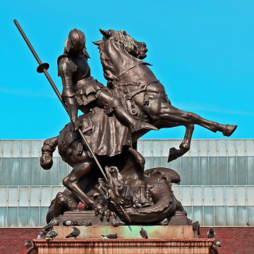Large Metal Bronze St George Statue With Dragon Sculpture