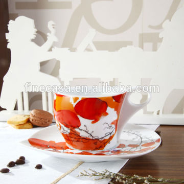 Napoli Gift Collection 100CC Hyper White Porcelain Coffee Cup and Oval Saucer of Autumn Leaves