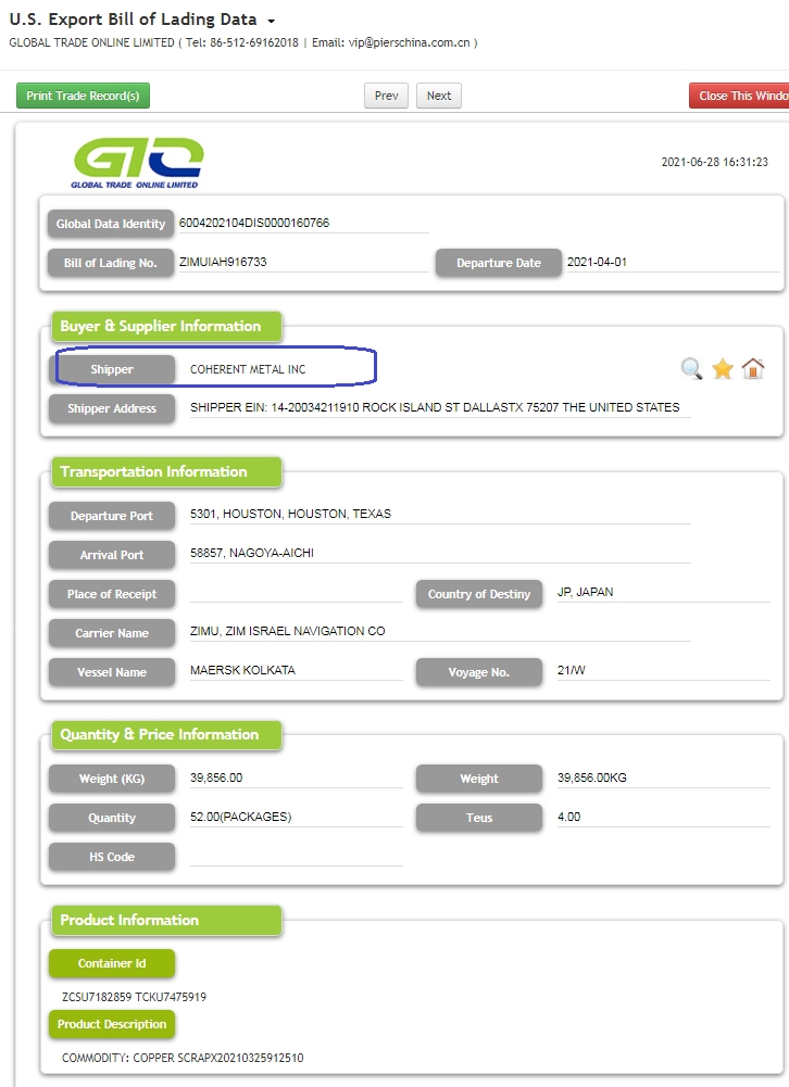 Datos comerciales de importación de chatarra de cobre de EE. UU.