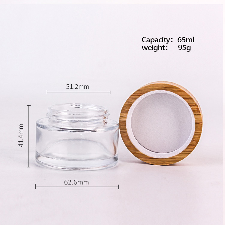 60g cosmetic cream empty glass jar wood cap clear cream glass jar with bamboo lids