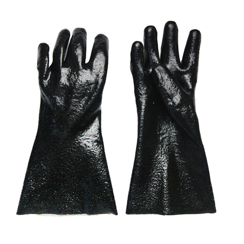 Black pvc dipped gloves rough finish interlock lined