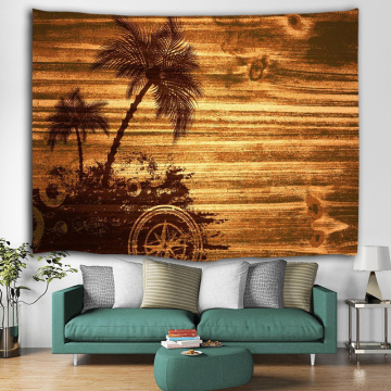 Vintage Planks Tapestry Wall Hanging Coconut Tree Wooden Board Wall Tapestry for Livingroom Bedroom Dorm Home Decor