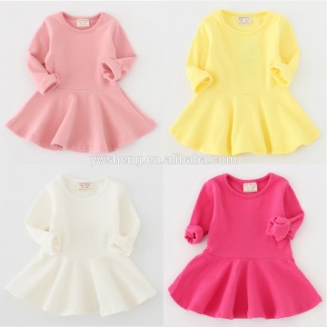 Hot selling baby girl dress solid color long sleeve dress little girl princess cotton autumn dresses