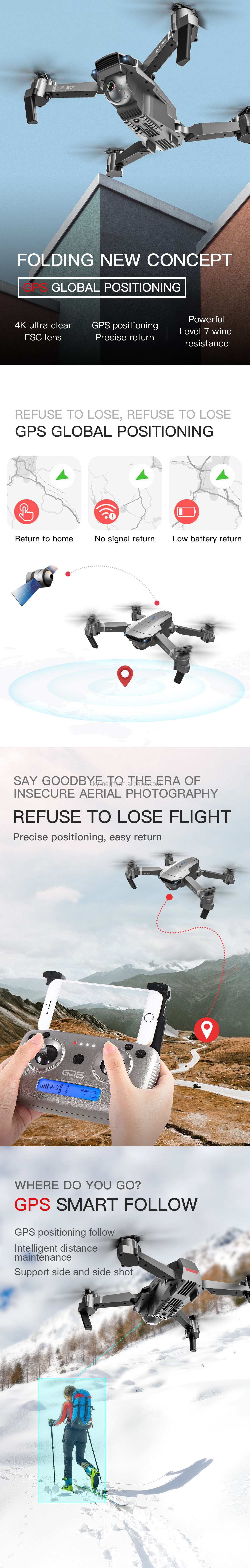 SG907 Drone 4k Camera X50 ZOOM Wide Anti-shake 5G WIFI FPV Gesture photo GPS Professional Dron RC Helicopter Quadcopter Xmas