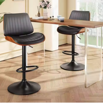 Adjustable Height Lifting Swivel Black Leather Bar Stools