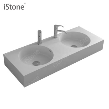 Wisdom iStone Solid Surface Rectangular Wall-Mounted Double Sinks WD38305