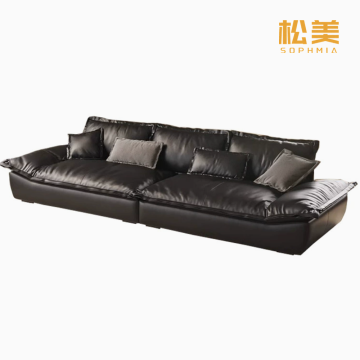 Black Oversized Leather L-Shaped Sofa