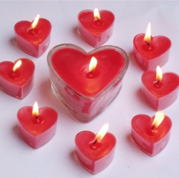 heart shape long burning tealight candles with glass holder