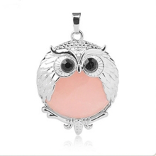 Rose Quartz 24mm Beads Silver Owl Pendant