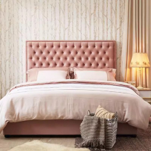 Fabric pink upholstery tufted king size bed