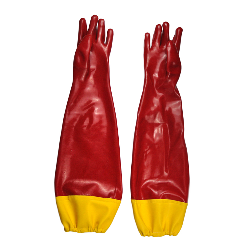 Red PVC Dipped glove reinforced cuff