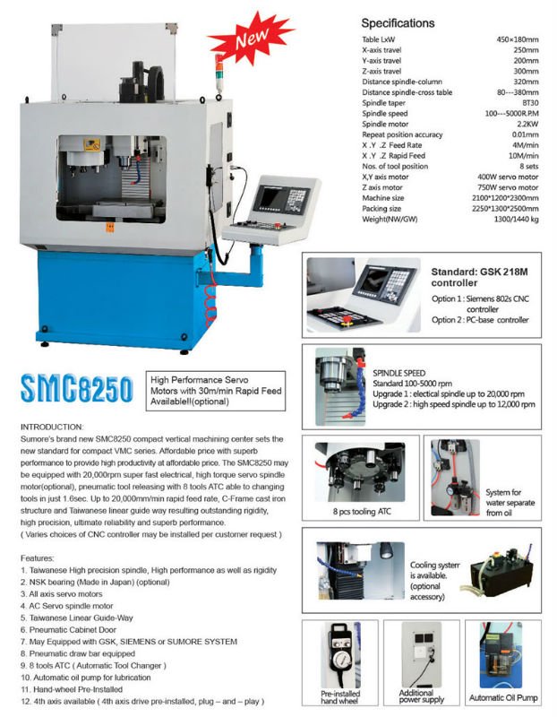 3 axis 4 axis 5 axis cnc machining center SMC8250