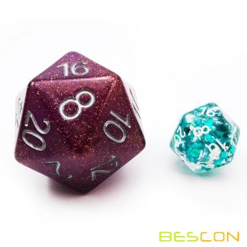 Bescon Glitter Jumbo D20 38MM, Big Size 20 Seiten Würfel Glitter Lila, Big 20 Gesichter Würfel 1,5 Zoll