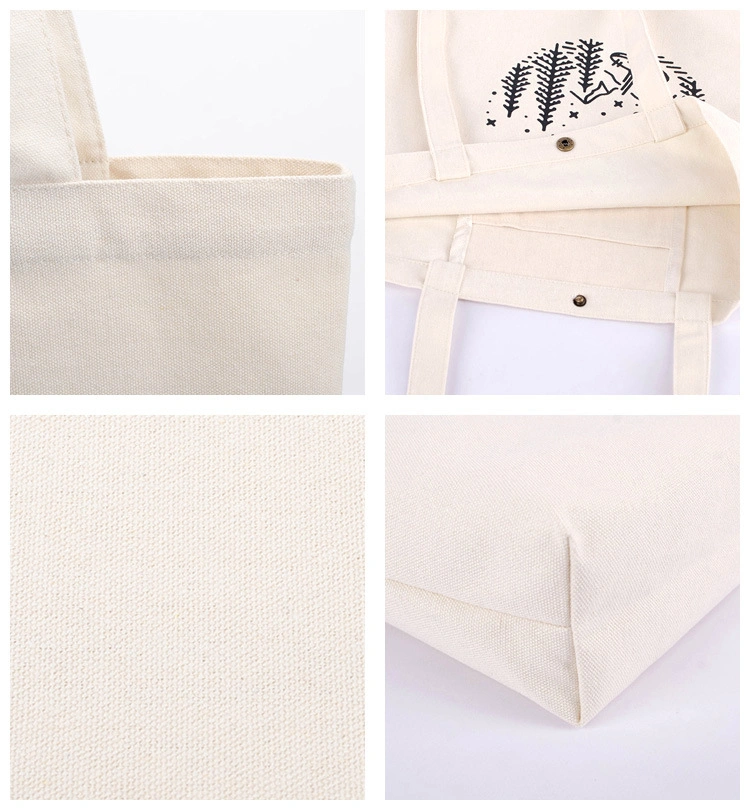 Eco-Friendly Wholesale Recycle Canvas Custom Logo Reusable Cotton Tote Grocery Shopping Bags with Snap-Faster Closure