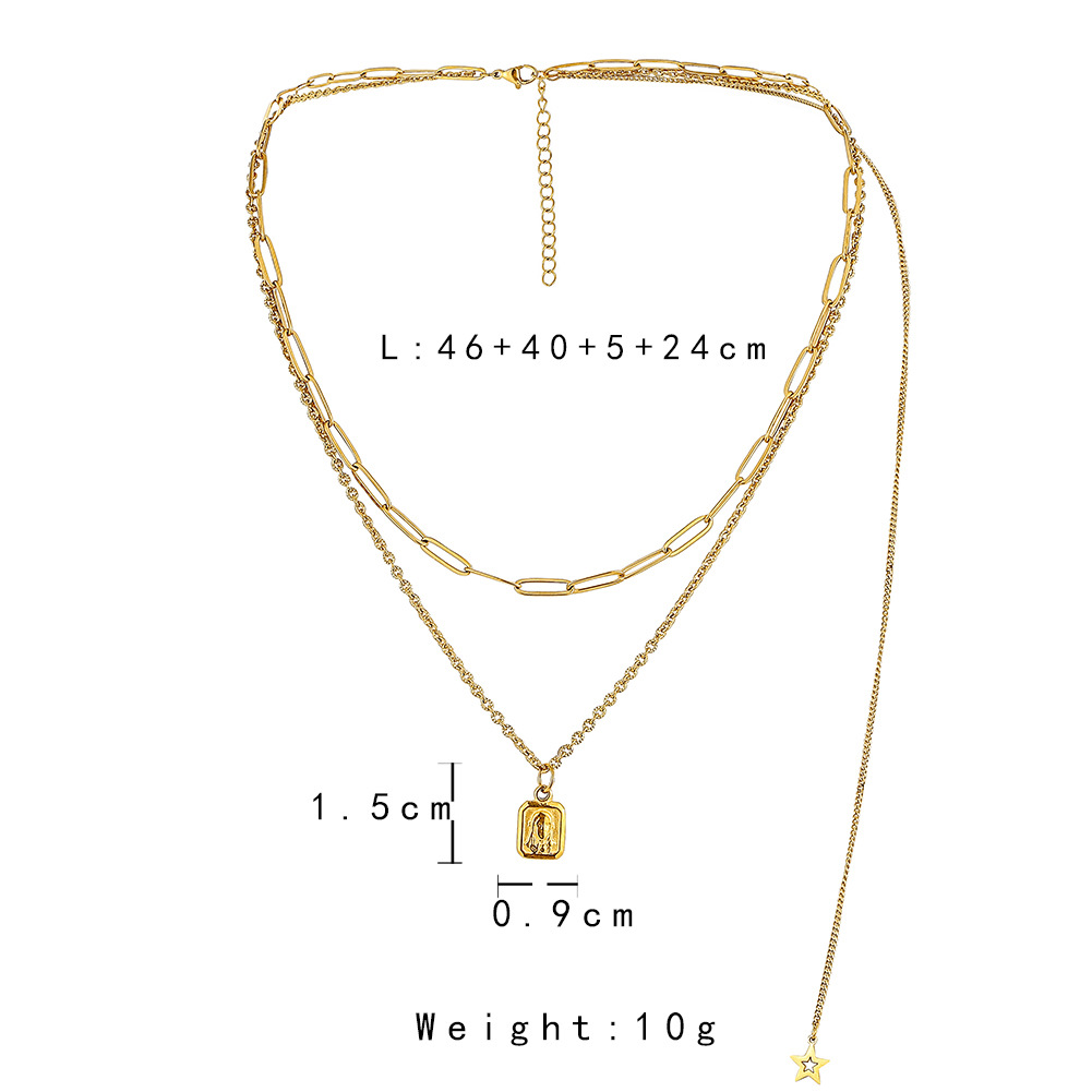 Luxury gold-plated stainless steel multi layer necklace square brand portrait star pendant fashion accessories wholesale