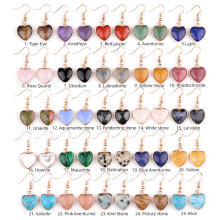 15MM Heart Pendant Silver Drop Earrings Natural Heart Crystals Earring, Heart Gemstone, Energy Healing Crystals, Birthday, Gift