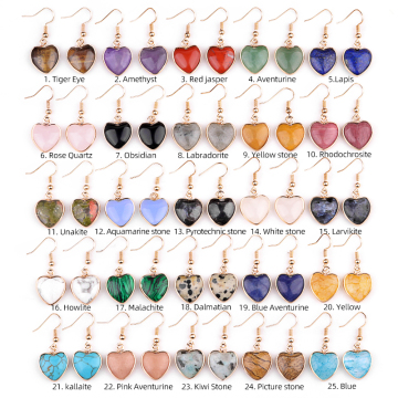 15MM Heart Pendant Silver Drop Earrings Natural Heart Crystals Earring, Heart Gemstone, Energy Healing Crystals, Birthday, Gift