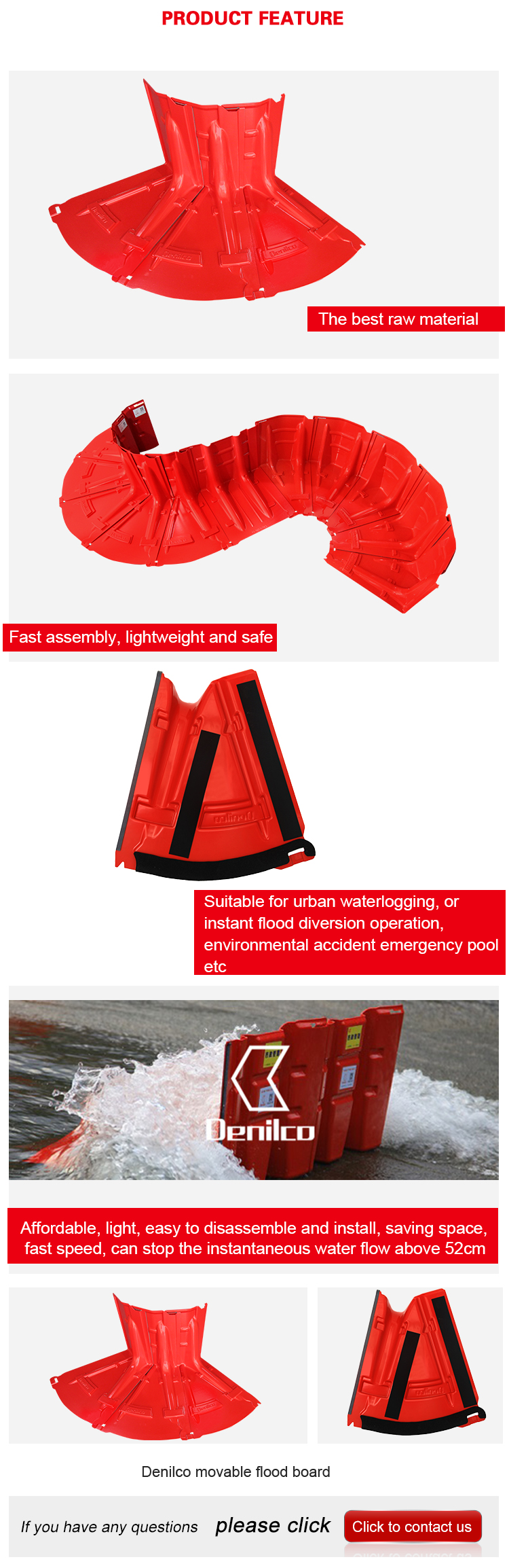 High performance flood control barrier for water stop