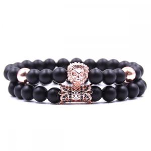 Bracelet Onyx mat avec tête de lion noire