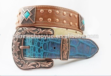 Western style Leather Rhinestone Ladies Belts