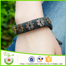 Tropical beach surf coocnut shell women men charm friendship leather bracelets