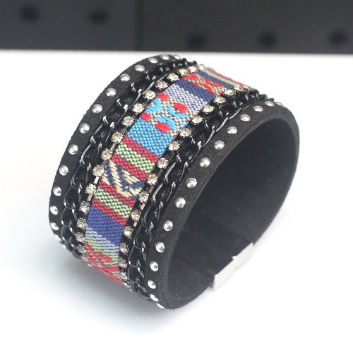 New Design Bohemia National Style Leather Bracelet, Crystal Chain Bracelet, Magnetic Buckle Bracelets Wholesale