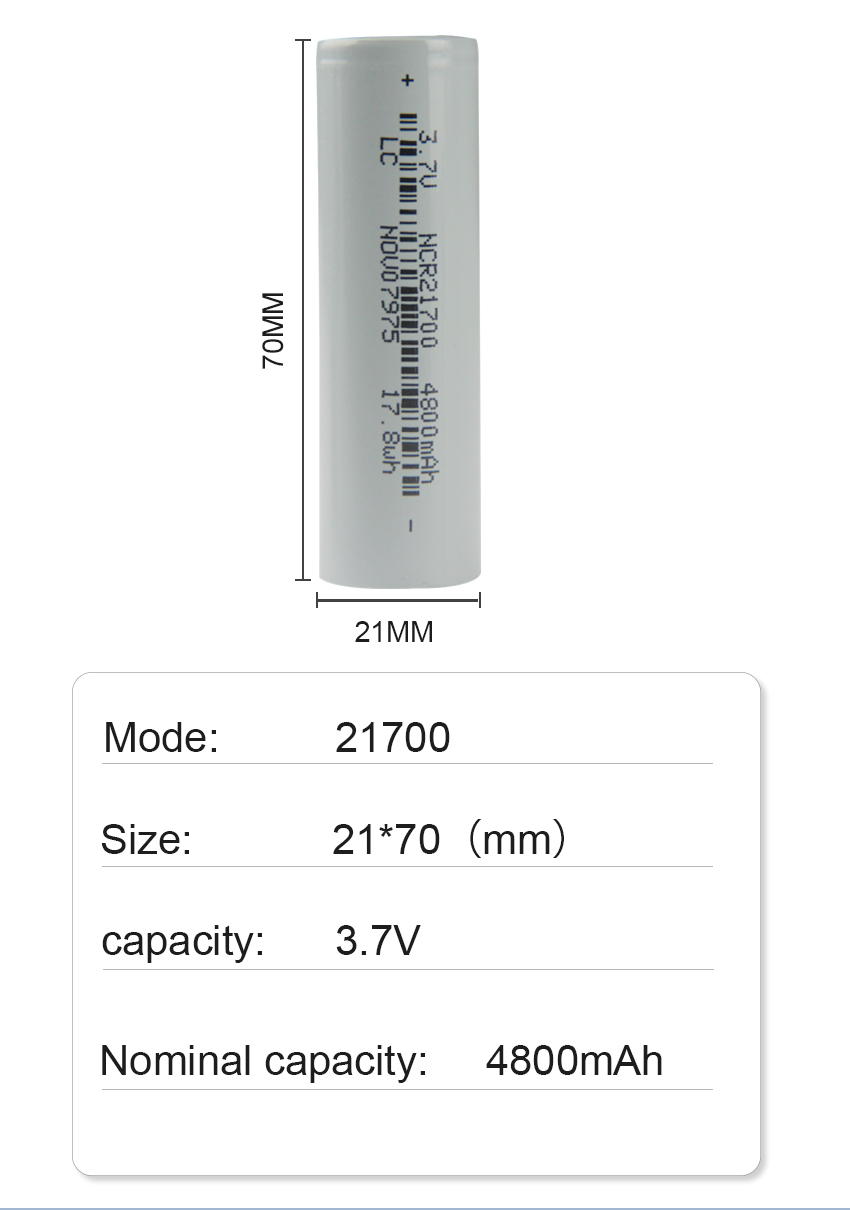 High Capacity battery cell Lithium Ion 21700 4800mah 5000mah 3.6v 3.7V 21700 Battery