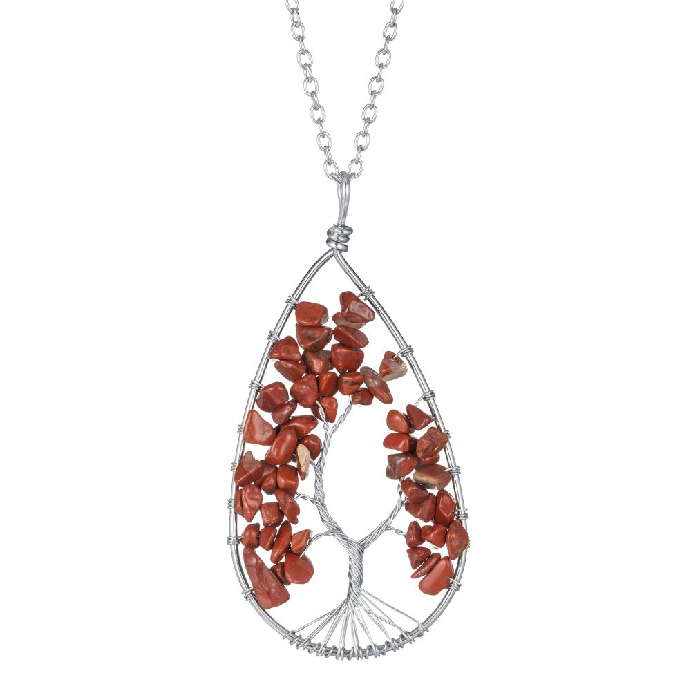 Colgante de árbol de la vida, collar de cristal rosa de amatista, piedra preciosa, joyería de 7 chakras para mujeres, niñas, hombres, colgante de 4 * 8 cm