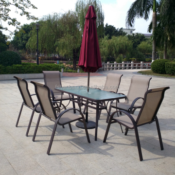 2016 Wholesale Garden Patio Modern Aluminum Frame Dining Table and Sling Chair Set
