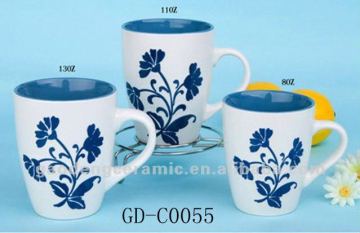 Newest decal ceramic mug flower design blue ceramic mug