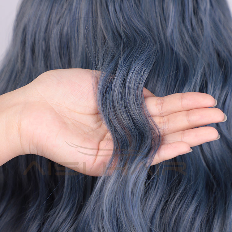 Top Quality Short Bob Blue Wig Wholesale Cheap With Neat Bangs Synthetic Short Curly Wave Wigs For Women
