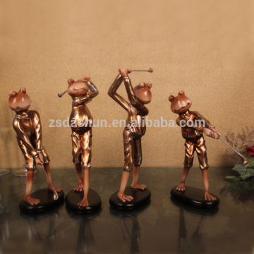 Promotion handicraft polyresin figurine playing golf with frog figurine, Elegant ornament playing golf frog figurine