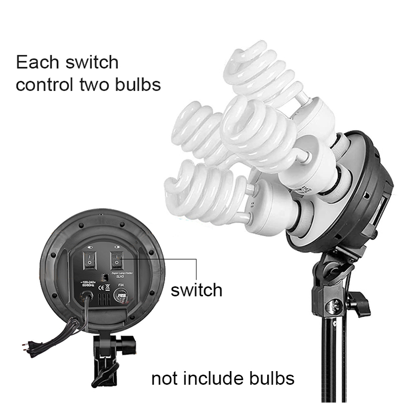 4-в-1 E27 Base Socket Splitter Light Lamp Bulb Head Adapter Держатель зонта с двумя переключателями включения / выключения для фотостудии