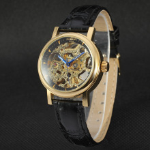 elegant mechanical watch wholesale high gloss leather band