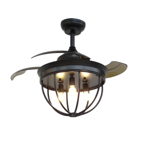 3 Blades Black Ceiling Fan with 3 Bulbs