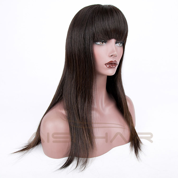 Aisi Hair New Arrival Natural Black Long Silky Straight Malaysian Full Lace Human Hair Wigs With Bangs