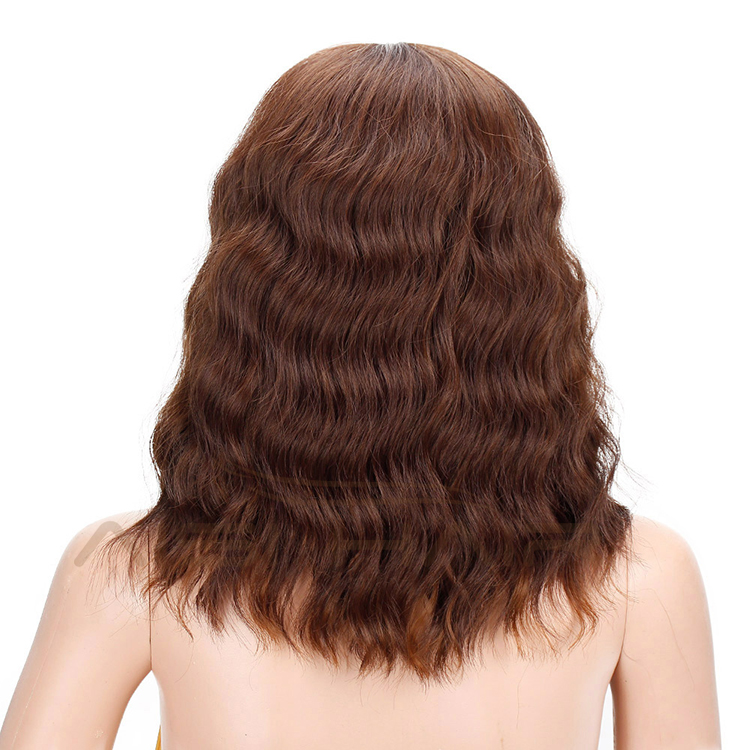 Aisi Hair Wholesale Top Quality Short Bob Brown Wig With Neat Bangs Synthetic Short Curly Wave Wigs For Black Women