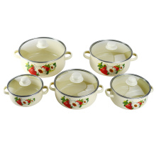 5PCS Cookware Kitchen Strawberry Yellow Pot Enamel Cooking Pot Cookware Casserole