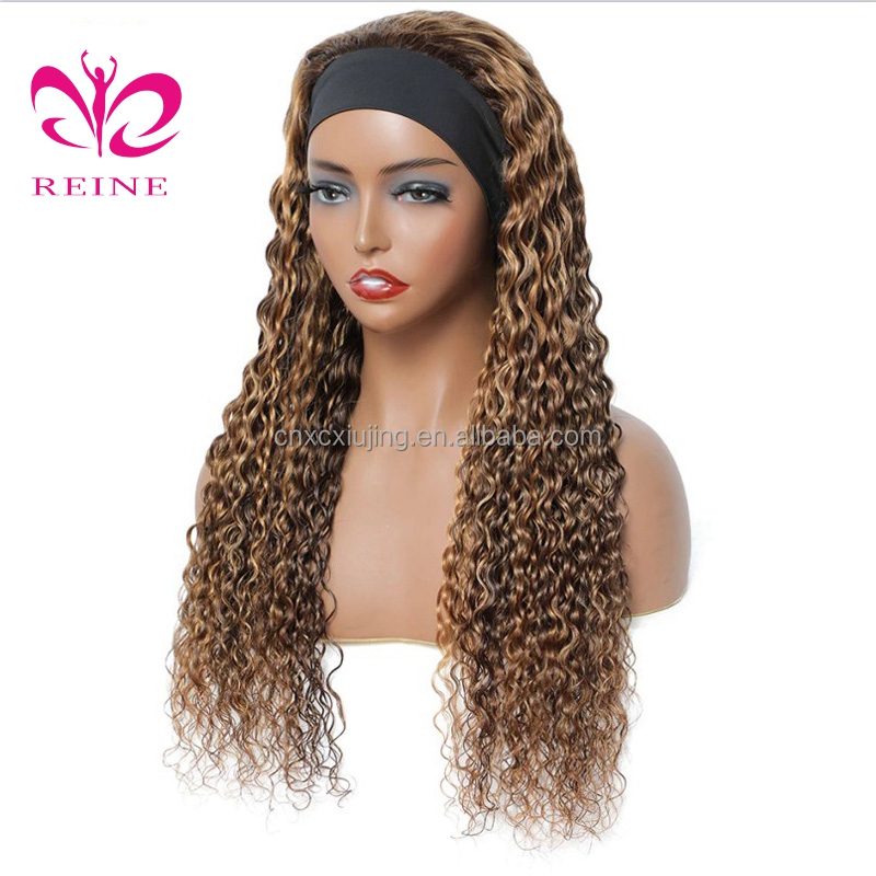 Peruvian  Curly Headband Wig P4-27,P4-30 Highlight Glueless Wigs for Black Women Ombre Honey Blonde Colored Human Hair Wigs Remy