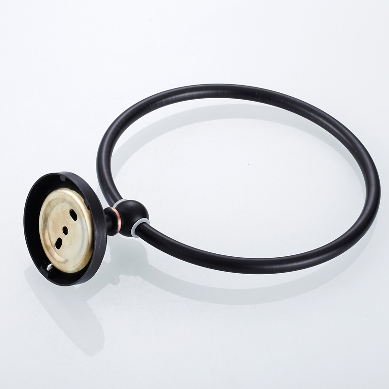 黒のアメリカンキッチンとバスルームハードウェアペンダント壁に取り付けられた真鍮素材の丸い黒のブロンズタオルリング