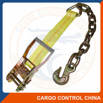 8167 Cargo control ratchet lashing strap with chain anchor